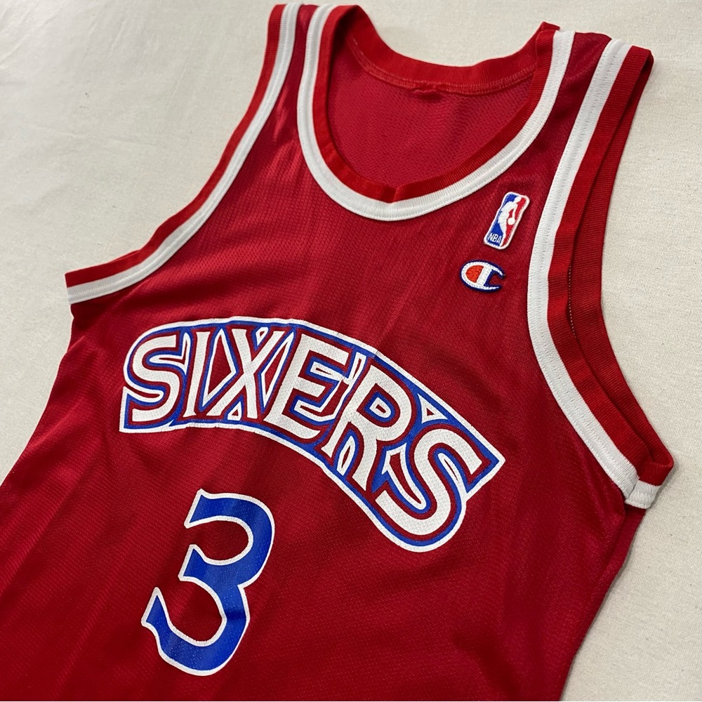 Vintage Champion Philadelphia 76ers Sixers Jersey Men's 40 Red Allen Iverson #3 - Picture 3 of 10